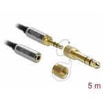 Delock Stereofonní prodlužovací kabel s tríkolíkovou zástrckou 3,5 mm na zásuvku rozmeru 6,35 mm 5m 85783