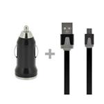 4-OK PACK CABLE DATAFLAT BLACK + CAR CHARGER 1 AMP USB BLACK