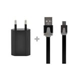 4-OK PACK CABLE DATAFLAT BLACK + TRAVEL-HOME CHARGER- 1 AMP USB BLACK