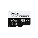 64GB Lexar® High-Endurance microSDHC/microSDXC™ UHS-I cards,up to 100MB/s read, 35MB/s Write, C10 A1 V LMSHGED064G-BCNNG