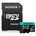 ADATA 512GB Premier Pro MICROSDXC, R/W up to 100/80 MB/s, with Adapter AUSDX512GUI3V30SA2-RA1