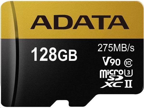 ADATA microSDXC karta 128GB UHS-II U3 Class 10 čítanie/zápis 275/155MBps+adaptér AUSDX128GUII3CL10-CA1