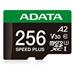 ADATA MicroSDXC karta 256GB Speed Plus, U3, C10, A2, V30 (R:180/W:160 MB/s) + SD adaptér UD256GUI3V30A2SP-RA1