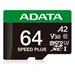 ADATA MicroSDXC karta 64GB Speed Plus, U3, C10, A2, V30 (R:160/W:140 MB/s) + SD adaptér UD64GUI3V30A2SP-RA1