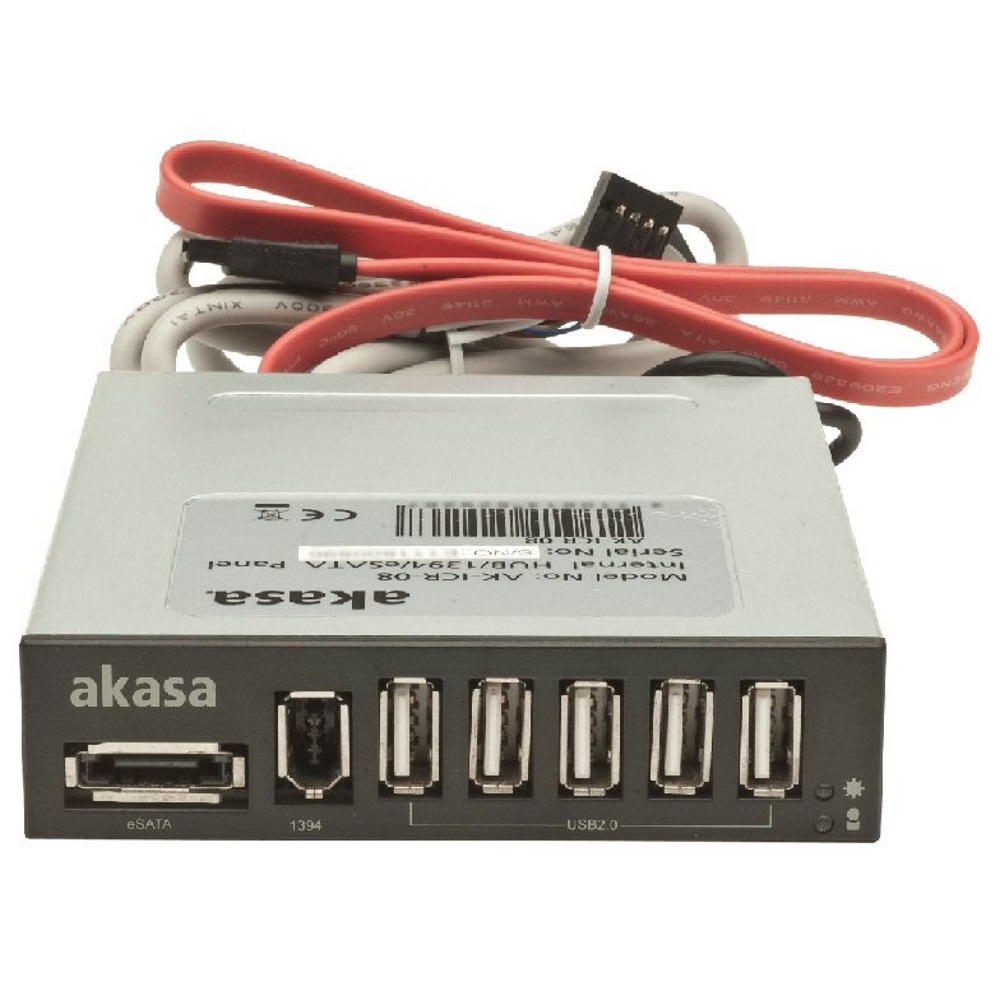 AKASA přední panel HUB do 3,5" pozice / AK-ICR-08 / 5x USB / 1x eSata / 1x Firewire / černý