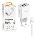 ALIGATOR Chytrá síťová nabíječka 2,4A, 2xUSB, smart IC, bílá, micro USB kabel CHA0032