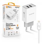 ALIGATOR Chytrá síťová nabíječka 2,4A, 2xUSB, smart IC, bílá, USB kabel pro iPhone/iPad CHA0036