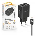 ALIGATOR Chytrá síťová nabíječka 2,4A, 2xUSB, smart IC, černá, USB kabel pro iPhone/iPad CHA0035