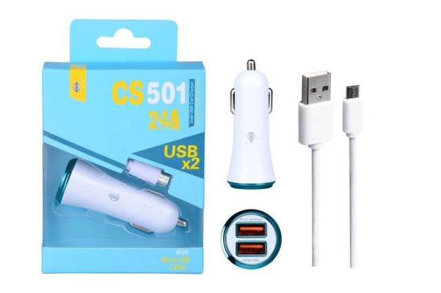 Aligator Nabíječka do auta PLUS CS501 s microUSB kabelem, 2x USB výstup, modrá 21302015