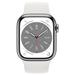 Apple Watch Series 8 GPS + Cellular 41mm Silver Stainless Steel Case with White Sport Band - Regular mnj53cs/a