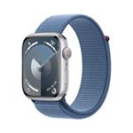 Apple Watch Series 9 45mm Stříbrný hliník s ledově modrým provlékacím řemínkem MR9F3QC/A