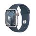 Apple Watch Series 9 Cellular 41mm Stříbrný hliník s bouřkově modrým sportovním řemínkem M/L MRHW3QC/A