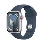 Apple Watch Series 9 Cellular 41mm Stříbrný hliník s bouřkově modrým sportovním řemínkem S/M MRHV3QC/A