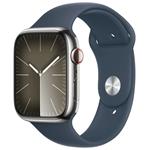 Apple Watch Series 9 Cellular 45mm Stříbrná ocel s bouřkově modrým sportovním řemínkem M/L MRMP3QC/A