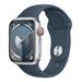 Apple Watch Series 9 Cellular 45mm Stříbrný hliník s bouřkově modrým sportovním řemínkem M/L MRMH3QC/A