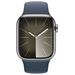 Apple Watch Series 9 GPS + Cellular 41mm Silver Stainless Steel Case with Storm Blue Sport Band - M/L MRJ33QC/A