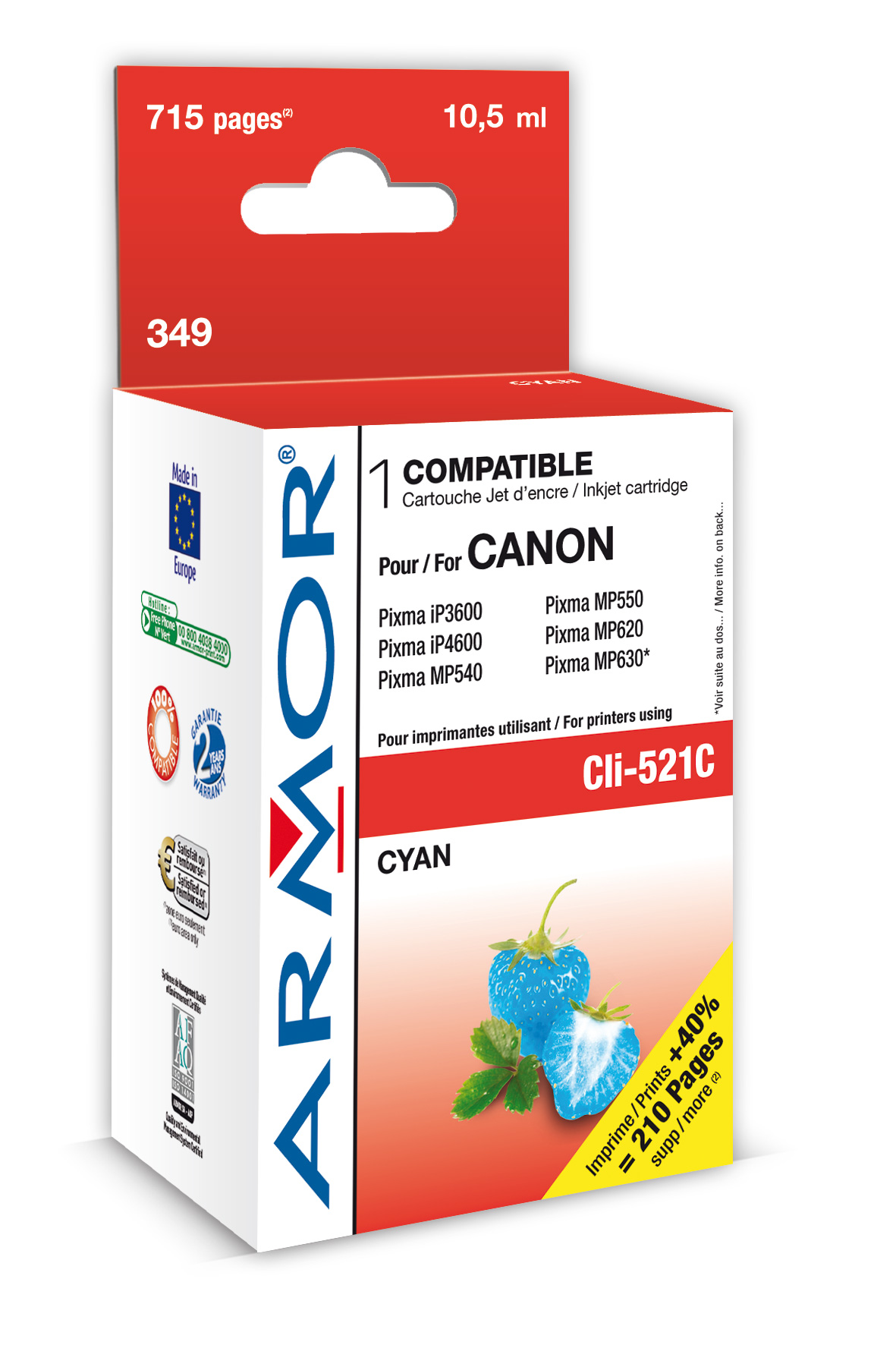 ARMOR cartridge pro CANON iP 3600/4600 Cyan s čipem (CLI521C) K12466