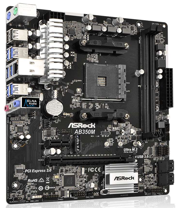 ASRock AB350M / AB350 / AM4 / 2x DDR4 / 1x M.2 / 4x SATA III / mATX 90-MXB580-A0UAYZ