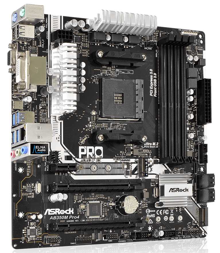 ASRock AB350M Pro4 / AB350 / AM4 / 4x DDR4 / 2x M.2 / 4x SATA III / mATX