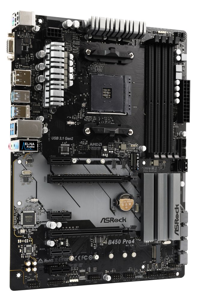 ASRock B450 Pro4 / AM4 / 4x DDR4 DIMM / HDMI / DP / D-Sub / M.2 / USB Type-C / ATX