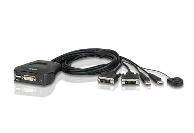 Aten 2-port DVI KVM USB mini, integrované kabely CS-22D