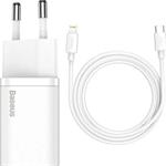 Baseus rychlonabíječka do sítě Super Si USB-C PD QC 20W s Lightning kabelem 1m bílá 6953156230064