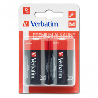 Batéria alkalická, LR20, 1.5V, Verbatim, blister, 2-pack, 49923, veľký monočlánok, cena za 1 ks bat