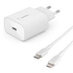 Belkin 25W PD 3.0 PPS USB-C Wall Charger + USB-C/Lightning kábel 1m - White WCA004vf1MWH-B5