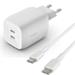 Belkin Duální 65W USB-C PD GaN PPS nástěnná nabíječka + 2m USB-C na USB-C kabel, bílá WCH013vf2MWH-B6