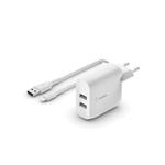 Belkin Duální USB-A domácí nabíječka 24W, lightning kabel, bílá WCD001vf1MWH