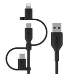 Belkin univerzální kabel USB-A / microUSB s adaptérem na Lightning a USB-C konektorem, 1m, černý CAC001bt1MBK