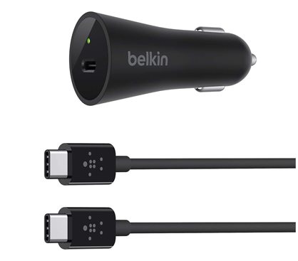 BELKIN USB-C Car Charger with Hardwired USB-C Cable and USB-A Port F7U006bt04-BLK
