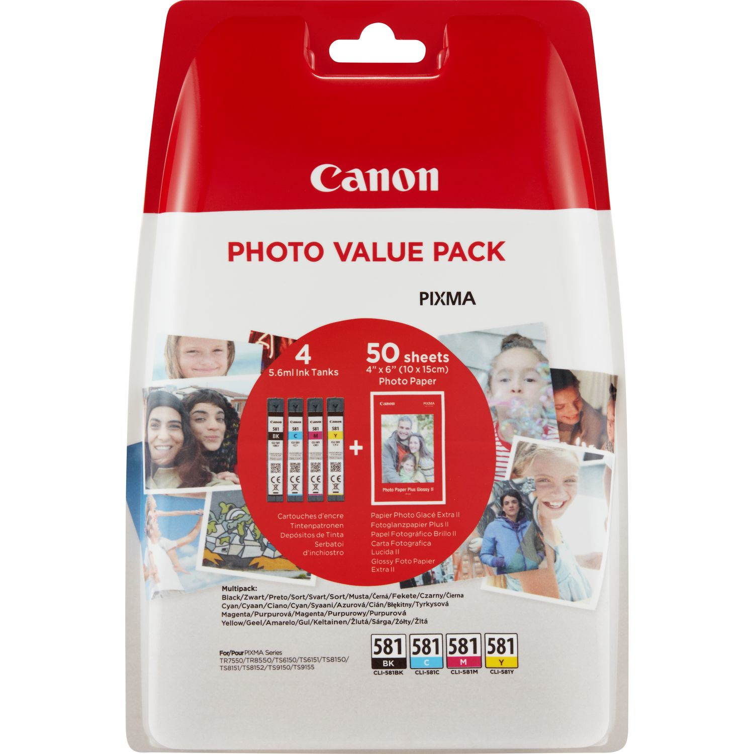 Canon CLI-581 C/M/Y/BK Photo Value Pack - 4-balení - 5.6 ml - černá, žlutá, azurová, purpurová - or 2106C005