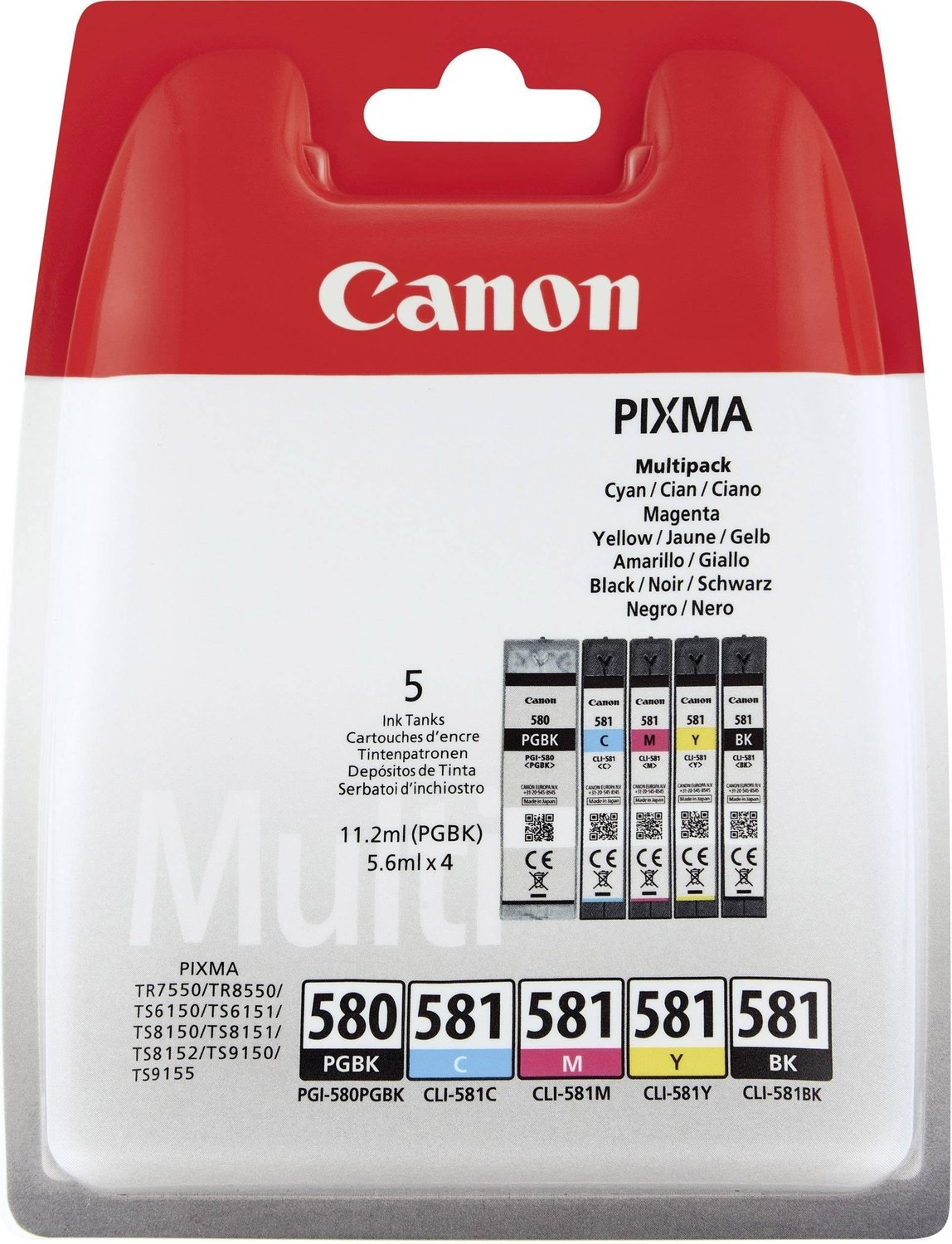 Canon PGI-580 PGBK/CLI-581 CMYBK Multipack - 5-balení - černá, žlutá, azurová, purpurová - originál 2078C005