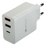 Canyon CNE-CHA08W, univerzálna nabíjačka do steny, 2x USB, 5V/2.4A + 1xUSB-C Quick Charge, Smart IC, biela