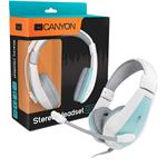 Canyon CNS-HHSU2WBL, over-ear USB Headset, slúchadla s mikrofónom, koža, bielo-modré