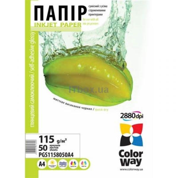 COLORWAY fotopapír/ glossy self-adhesive 115g/m2, A4/ 50 kusů PGS1158050A4