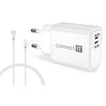 CONNECT IT DUPLEX Nabíjecí adaptér 1xLightning + 1×USB-C, 20W, kabel 27W, BÍLÝ CWC-2090-WH