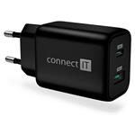 CONNECT IT Wanderer2 GaN nabíjecí adaptér 1×USB-C + 1xUSB-A, 33W PD, ČERNÝ CWC-2080-BK