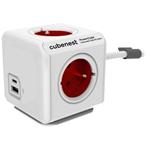 Cubenest Powercube Extended USB PD 20W, A+C, 4× zásuvka, 1,5m, bílá/červená, dětská pojistka, uzemnění, dok, 10A PC420RD