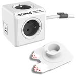 Cubenest Powercube Extended USB PD 35W, 2xUSB-C, 4× zásuvka, 1,5m, bílá/šedá, dětská pojistka, uzemnění, montážn PC435GY