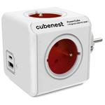 Cubenest Powercube Original USB PD 20W, A+C, 4× zásuvka, bílá/červená, dětská pojistka, uzemnění, max. 16A/250V~ PC220RD