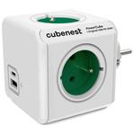 Cubenest Powercube Original USB PD 20W, A+C, 4× zásuvka, bílá/zelená, dětská pojistka, uzemnění, max. 16A/250V~3 PC220GN