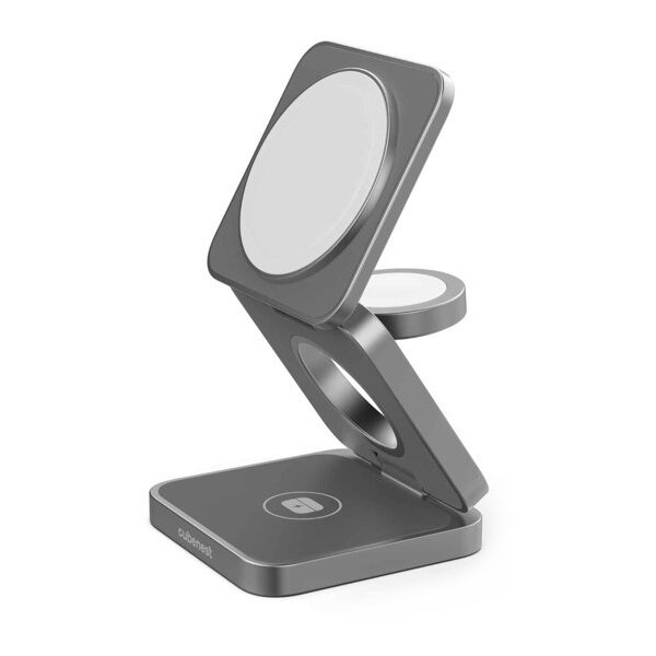Cubenest S312 šedá 3v1 Skládací bezdrátová hliníková magnetická nabíječka s podporou uchycení Magsafe, pro iPh S312ProGY