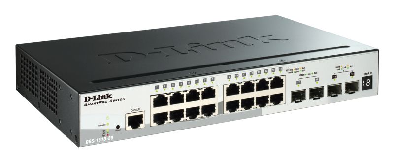 D-Link SmartPro DGS-1510-20 - Přepínač - L3 - řízený - 16 x 10/100/1000 + 2 x gigabitů SFP + 2 x 10