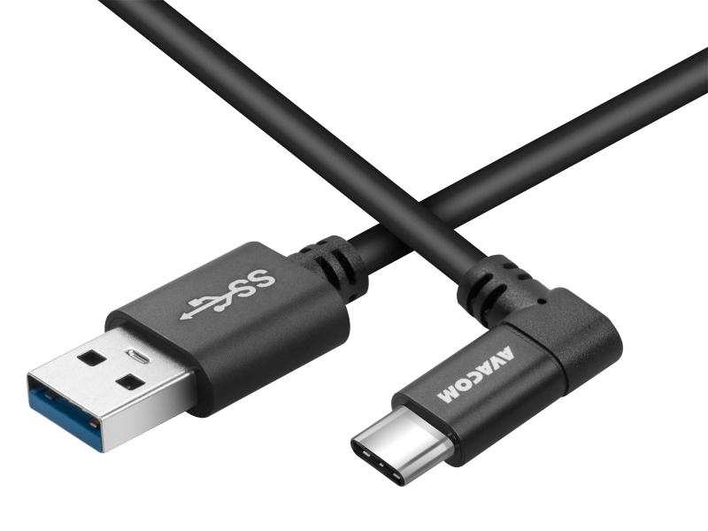 Datový a nabíjecí kabel USB - USB Type-C, 100cm, konektor v úhlu 90°, černý DCUS-TPCLR-10K