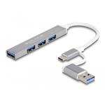 Delock 4 portový tenký USB Hub s USB Type-C™ nebo USB Typu-A na 3 x USB 2.0 Typ-A samice + 1 x USB 5 Gbps Typ-A sa 64214