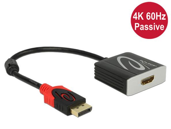 Delock Adaptér Displayport 1.2 samec > HDMI samice 4K 60 Hz pasivní černý 62719