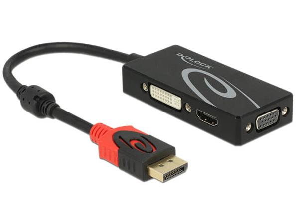 Delock Adaptér Displayport 1.2 samec > VGA / HDMI / DVI samice 4K pasivní černý 62902