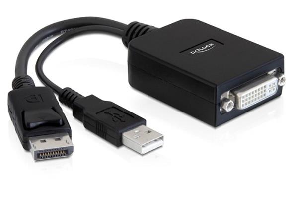 DeLOCK - Adaptér DisplayPort - dva spoje - DVI-I (F) do DVI-I, USB (pouze napájení) (M) - 23 cm - a 61855